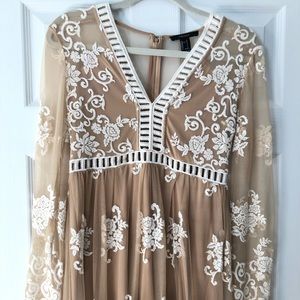 SHEER MESH EMBROIDERED MAXI DRESS